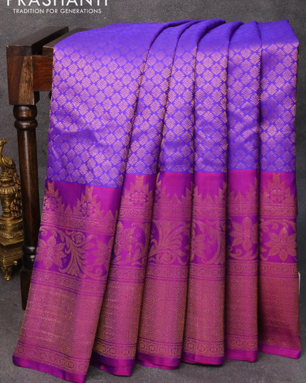 Pure gadwal silk saree blue and purple with allover zari woven butta weaves and long zari woven border - {{ collection.title }} by Prashanti Sarees