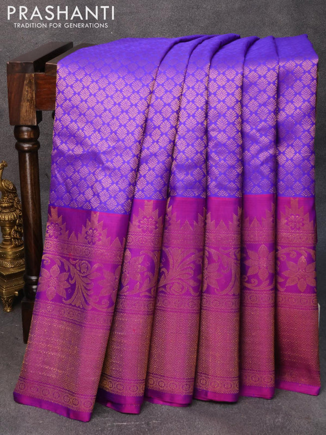 Pure gadwal silk saree blue and purple with allover zari woven butta weaves and long zari woven border - {{ collection.title }} by Prashanti Sarees