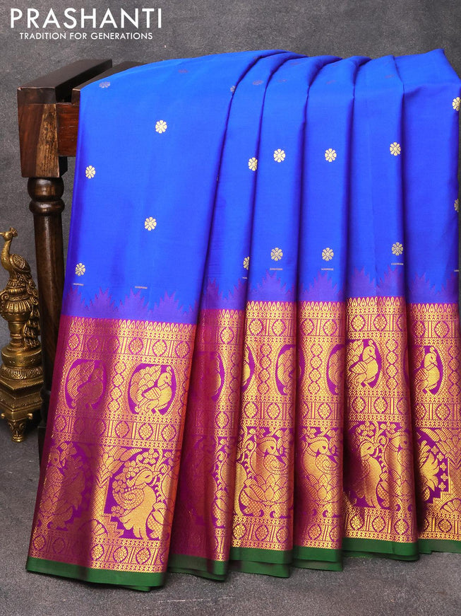 Pure gadwal silk saree cs blue and purple with zari woven buttas and long zari woven border - {{ collection.title }} by Prashanti Sarees