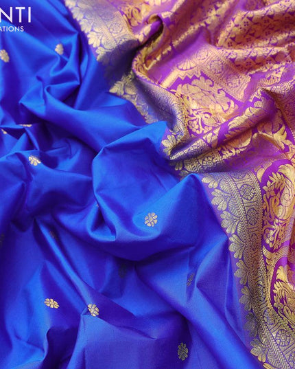 Pure gadwal silk saree cs blue and purple with zari woven buttas and long zari woven border - {{ collection.title }} by Prashanti Sarees
