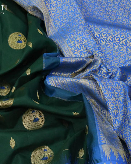 Pure gadwal silk saree dark green and cs blue with zari woven buttas and long rich annam zari woven border and Butta style - {{ collection.title }} by Prashanti Sarees
