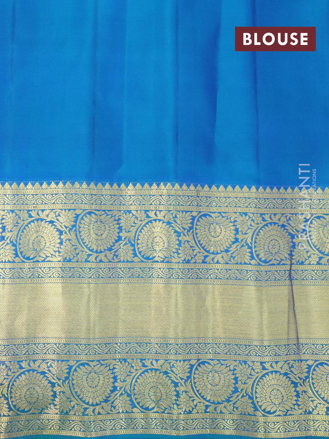 Pure gadwal silk saree dark mustard and dual shade of bluish green with allover zari woven buttas and temple design long floral zari woven border - {{ collection.title }} by Prashanti Sarees