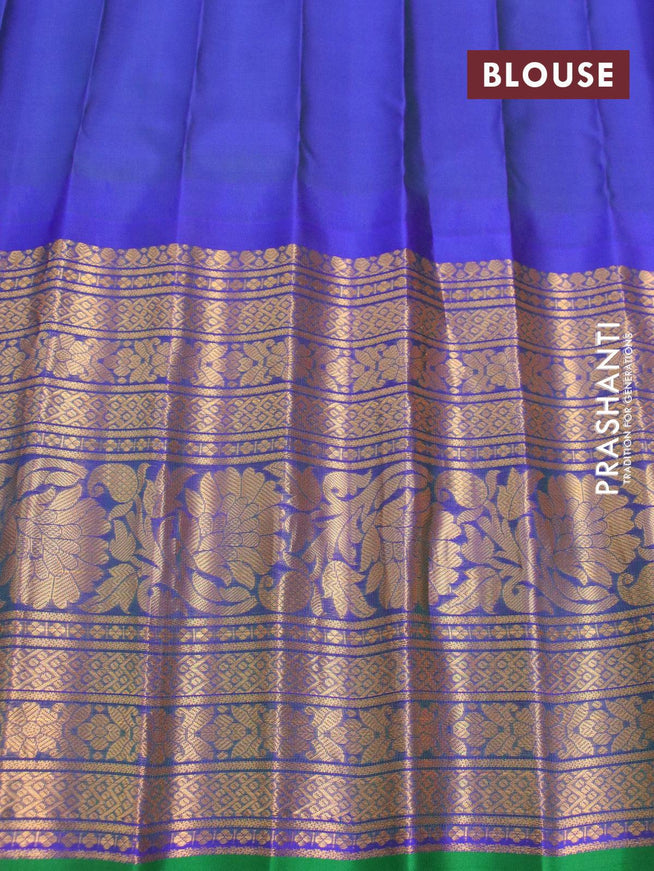Pure gadwal silk saree dual shade of mango yellow and dual shade of bluish green with allover zari woven buttas and long floral design zari woven border - {{ collection.title }} by Prashanti Sarees