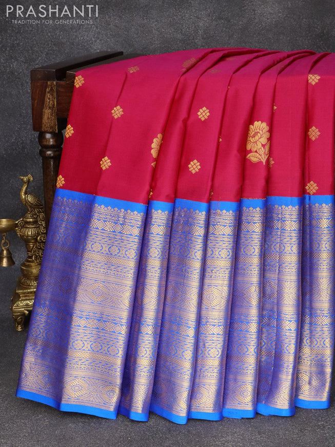 Pure gadwal silk saree dual shade of pink and cs blue with allover zari woven buttas and long rich zari woven border and Butta style - {{ collection.title }} by Prashanti Sarees
