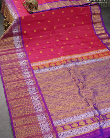 Pure gadwal silk saree dual shade of pink and dual shade of violet with zari woven buttas and long zari woven border - {{ collection.title }} by Prashanti Sarees