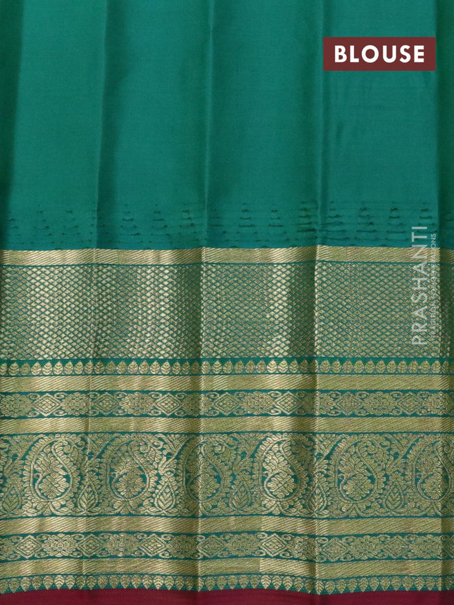 Pure gadwal silk saree lavender shade and teal green with silver & gold zari woven buttas and temple design zari woven border - {{ collection.title }} by Prashanti Sarees