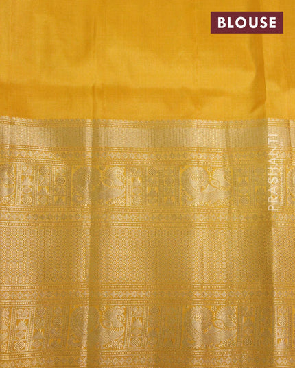 Pure gadwal silk saree light blue and yellow with zari woven buttas and long zari woven border - {{ collection.title }} by Prashanti Sarees