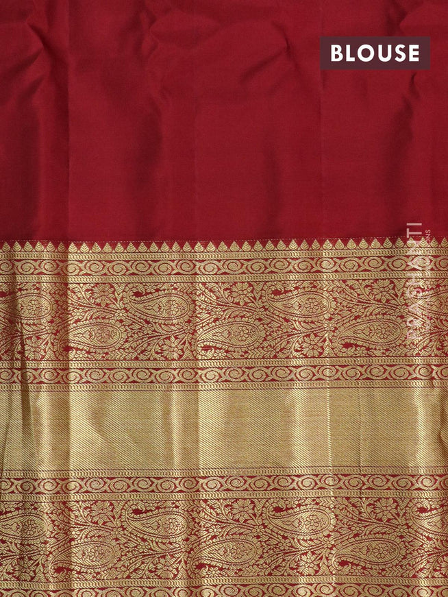 Pure gadwal silk saree light green and red with allover zari woven buttas and temple design long rich zari woven border - {{ collection.title }} by Prashanti Sarees