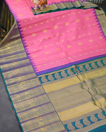 Pure gadwal silk saree light pink and dual shade of bluish green with zari woven buttas and temple design long zari woven annam border - {{ collection.title }} by Prashanti Sarees