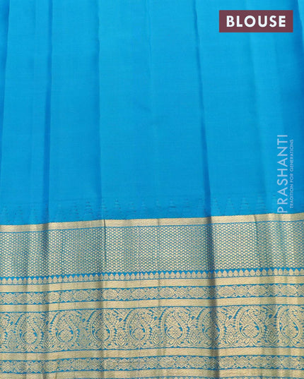 Pure gadwal silk saree magenta pink and cs blue with silver & gold zari woven buttas and temple design long zari woven border - {{ collection.title }} by Prashanti Sarees