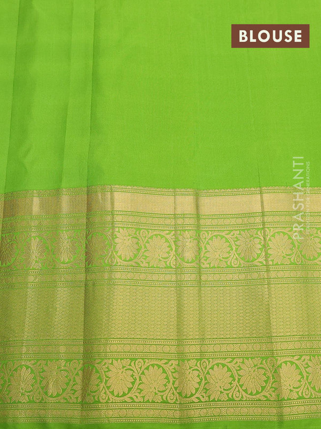 Pure gadwal silk saree magenta pink and light green with annam zari woven buttas and long zari woven floral design zari border - {{ collection.title }} by Prashanti Sarees