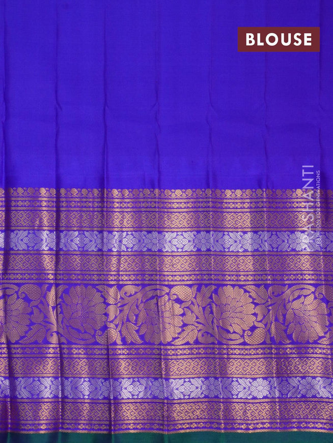 Pure gadwal silk saree pink and blue with allover zari woven buttas and temple design long rich zari woven border - {{ collection.title }} by Prashanti Sarees