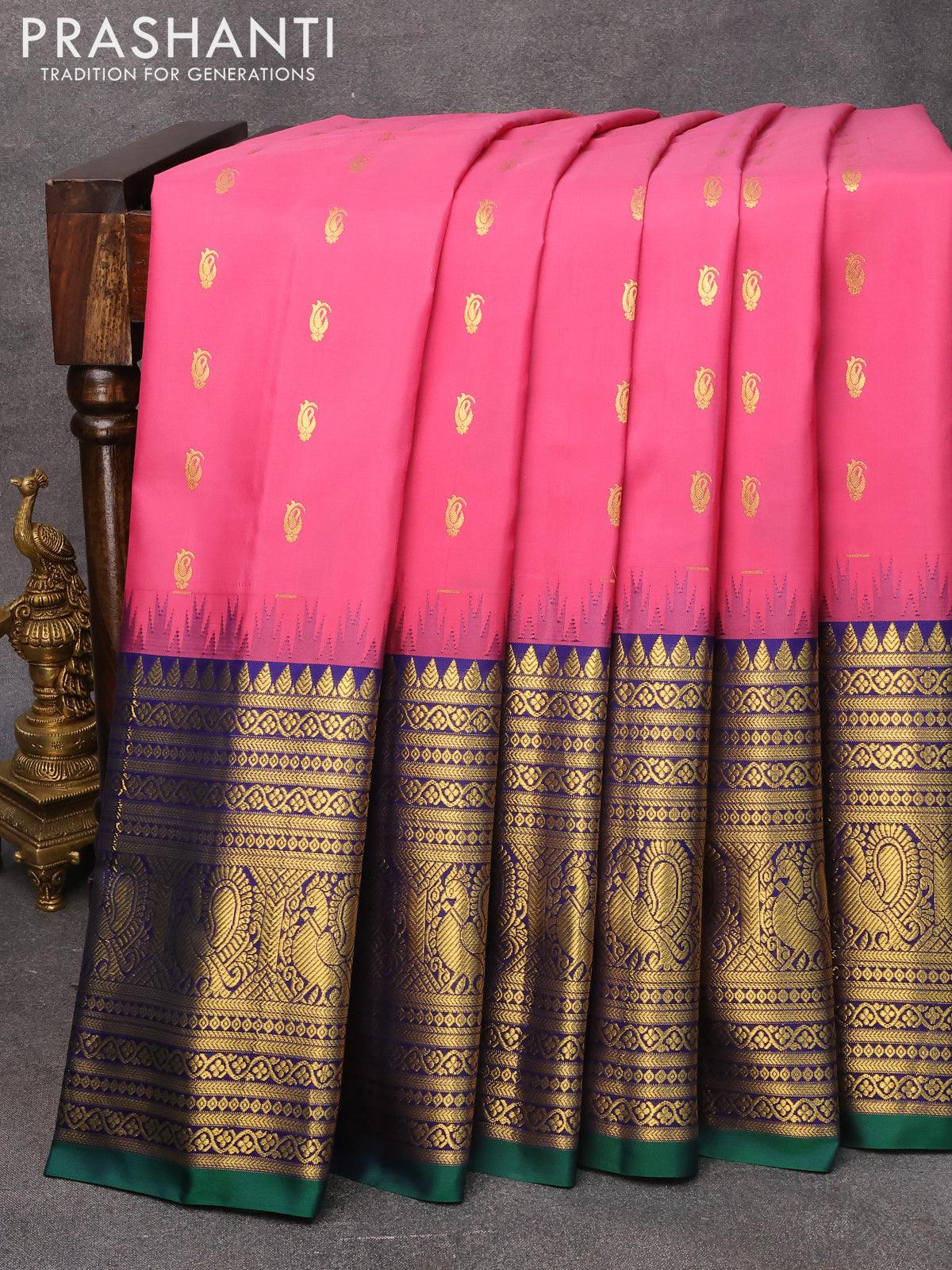 Pure Silk Checks Gadwal Silk Saree in Bright Orange, Deep Forest Green –  Bengal Looms India