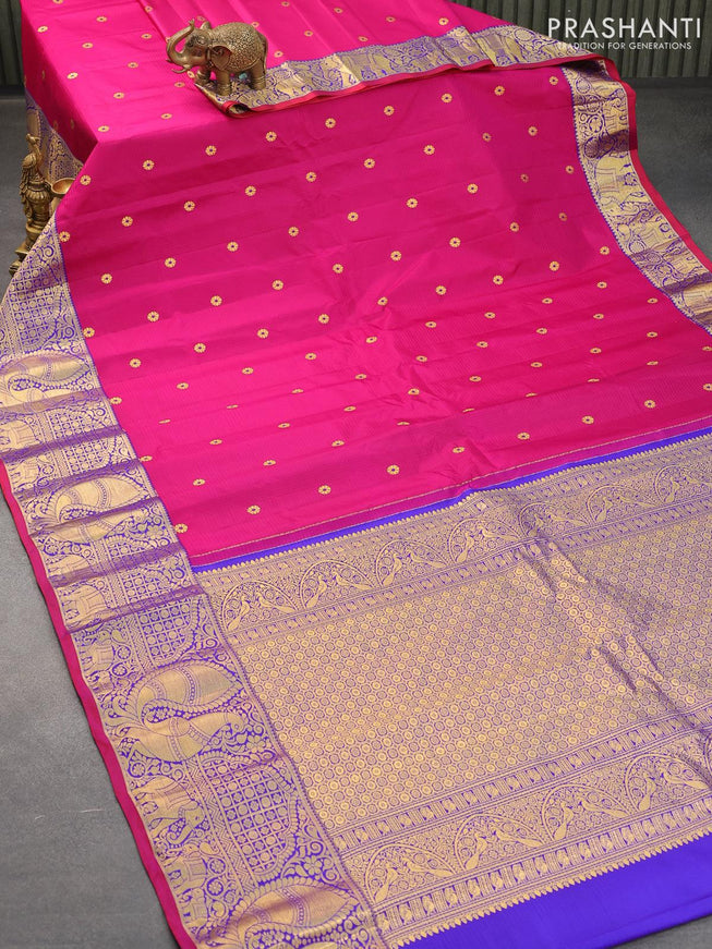 Pure gadwal silk saree pink and blue with zari woven floral buttas and zari woven border - {{ collection.title }} by Prashanti Sarees