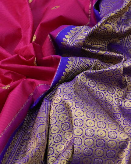 Pure gadwal silk saree pink and blue with zari woven floral buttas and zari woven border - {{ collection.title }} by Prashanti Sarees