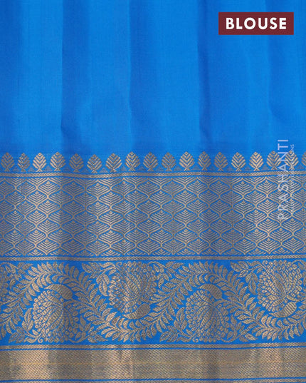 Pure gadwal silk saree pink and cs blue with silver & gold zari woven elephant buttas and long rich zari woven border and Butta style - {{ collection.title }} by Prashanti Sarees