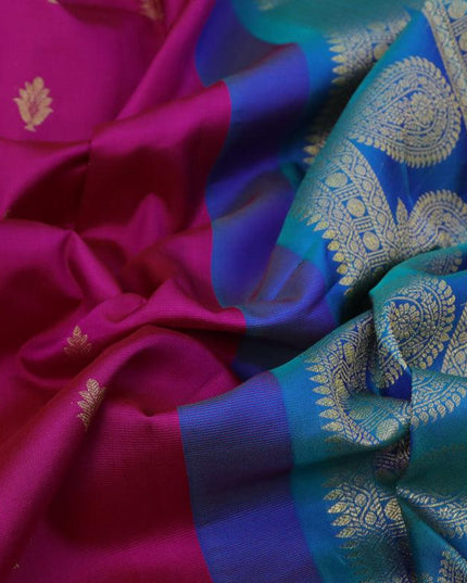 Pure gadwal silk saree pink and dual shade of bluish green with allover zari woven buttas and long rich floral zari woven border - {{ collection.title }} by Prashanti Sarees