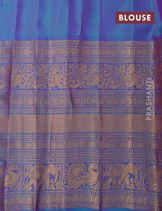 Pure gadwal silk saree pink and dual shade of cs blue with allover silver & gold zari weaves and long zari woven border - {{ collection.title }} by Prashanti Sarees