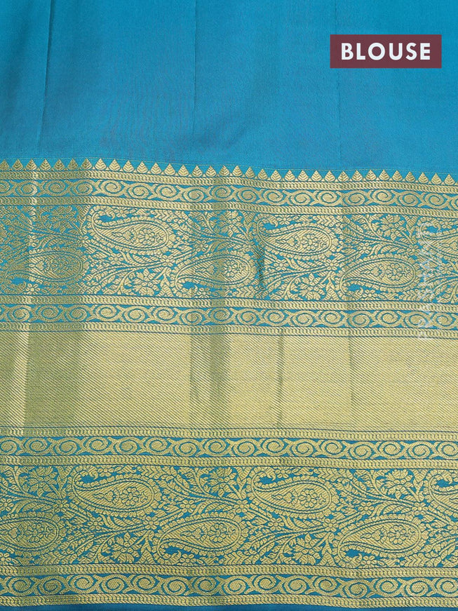 Pure gadwal silk saree purple and teal blue with zari woven buttas and temple design long zari woven border - {{ collection.title }} by Prashanti Sarees