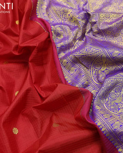 Pure gadwal silk saree red and blue with zari woven buttas and annam zari woven border - {{ collection.title }} by Prashanti Sarees
