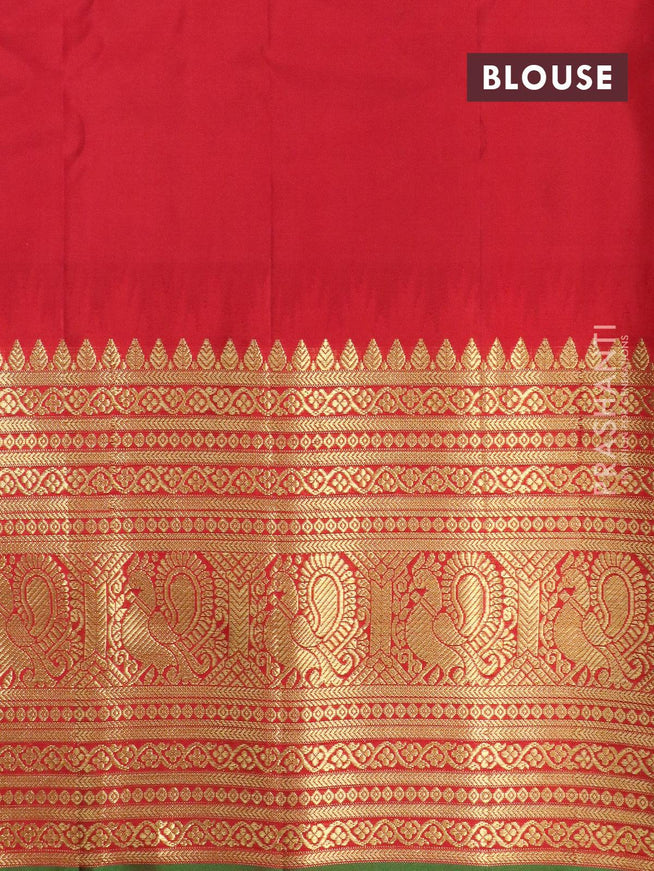 Pure gadwal silk saree teal blue and red with allover annam zari woven buttas and temple design rich annam zari woven border - {{ collection.title }} by Prashanti Sarees