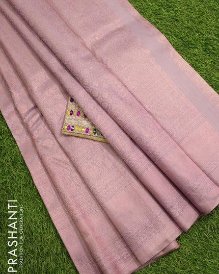 Pure Kanchivaram silk saree dual shade of grey with allover copper zari weaves and rich zari woven border - {{ collection.title }} by Prashanti Sarees