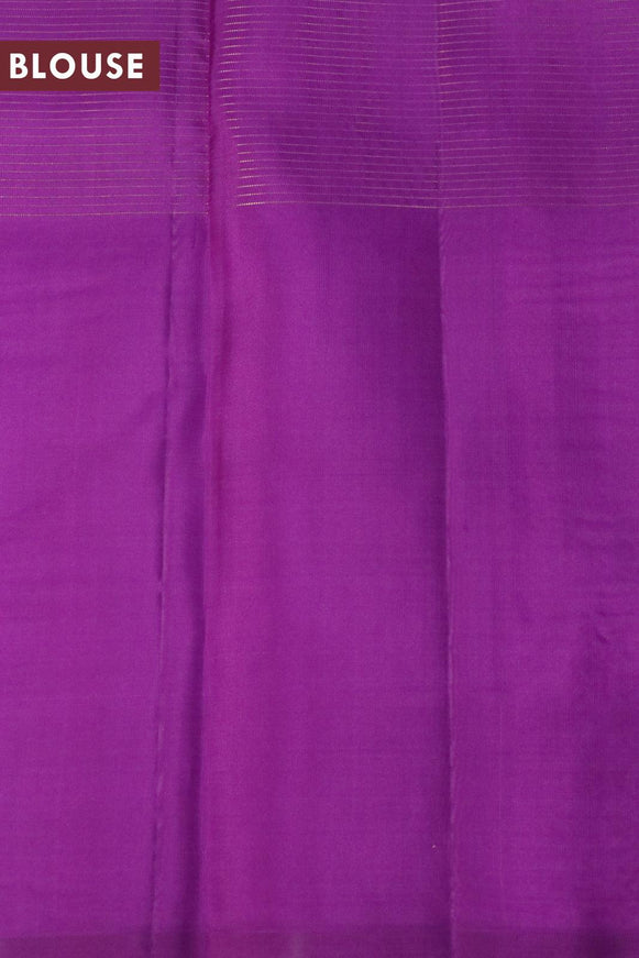 Pure kanjivaram silk saree beige and purple with allover small zari checks and zari woven butta border - {{ collection.title }} by Prashanti Sarees