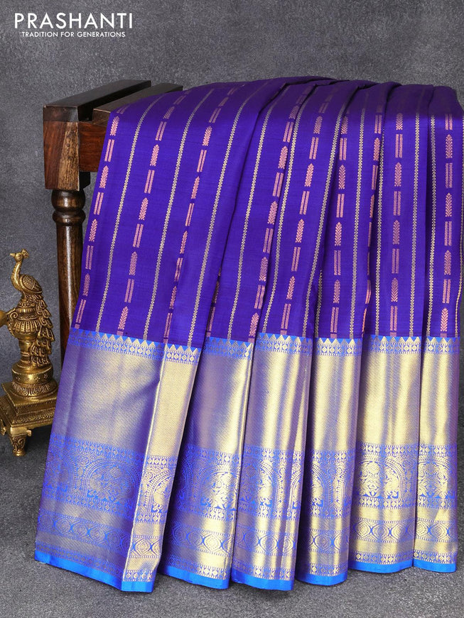Pure kanjivaram silk saree blue and cs blue with allover zari weaves and long zari woven border - {{ collection.title }} by Prashanti Sarees