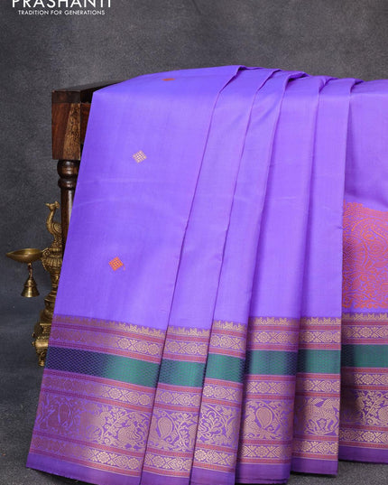 Pure kanjivaram silk saree blue and deep violet with thread woven buttas and long thread woven border zero zari - {{ collection.title }} by Prashanti Sarees
