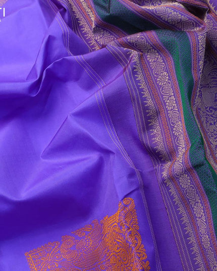 Pure kanjivaram silk saree blue and deep violet with thread woven buttas and long thread woven border zero zari - {{ collection.title }} by Prashanti Sarees