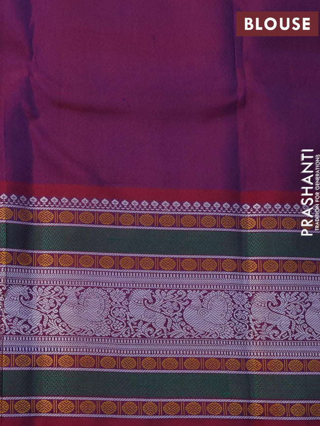 Pure kanjivaram silk saree blue and maroon with thread woven buttas and long thread woven border zero zari - {{ collection.title }} by Prashanti Sarees