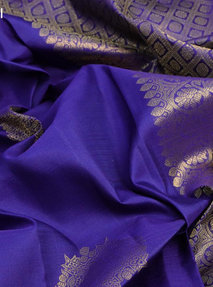 Pure kanjivaram silk saree blue and orange with zari woven buttas and long zari woven border