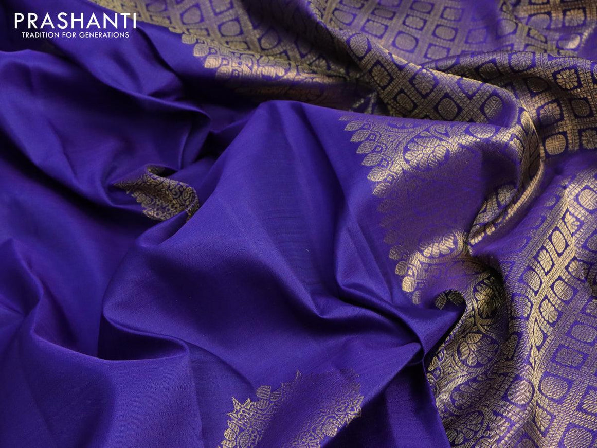 Pure kanjivaram silk saree blue and orange with zari woven buttas and long zari woven border - {{ collection.title }} by Prashanti Sarees