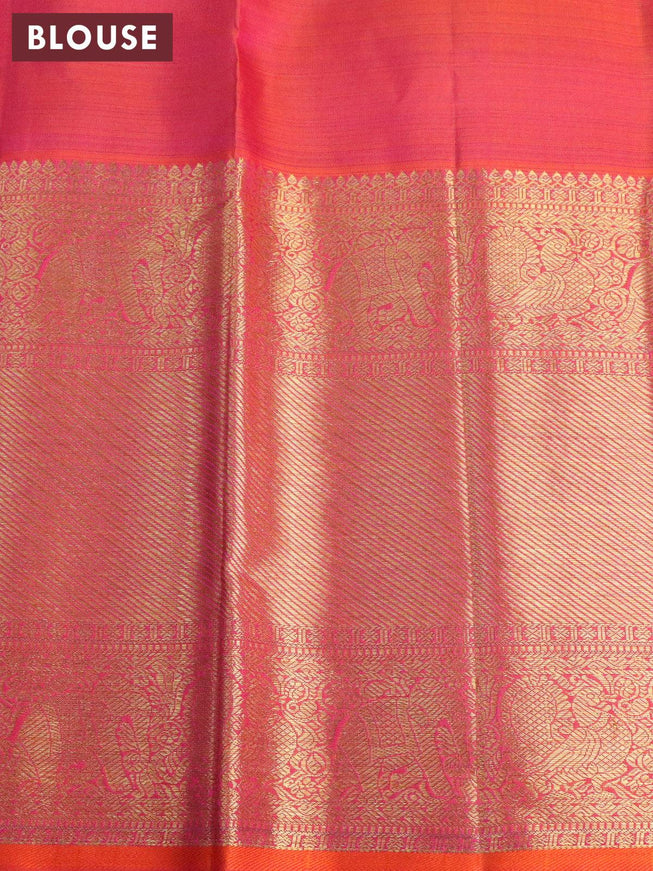 Pure kanjivaram silk saree blue and orange with zari woven buttas and long zari woven border - {{ collection.title }} by Prashanti Sarees