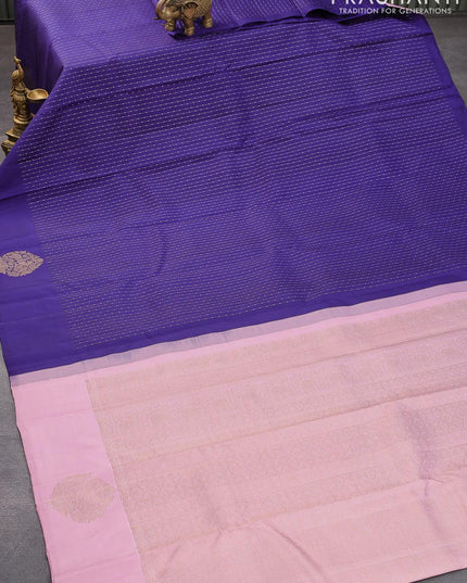 Pure kanjivaram silk saree blue and pastel pink with allover zari weaves and zari woven butta border - {{ collection.title }} by Prashanti Sarees