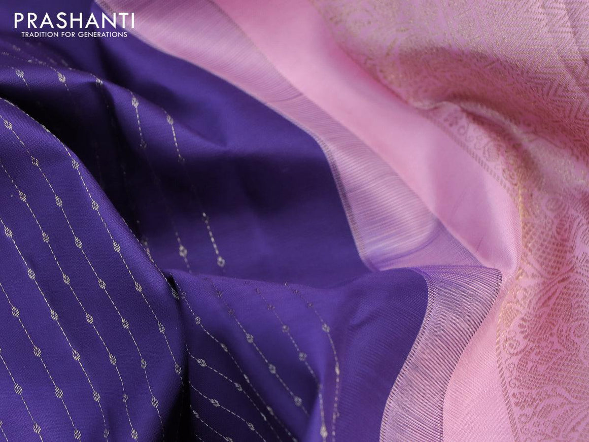 Pure kanjivaram silk saree blue and pastel pink with allover zari weaves and zari woven butta border - {{ collection.title }} by Prashanti Sarees