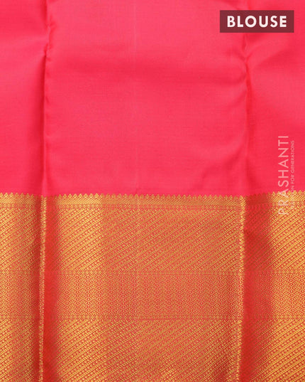 Pure kanjivaram silk saree blue and pink with allover zari checks and zari woven border - {{ collection.title }} by Prashanti Sarees