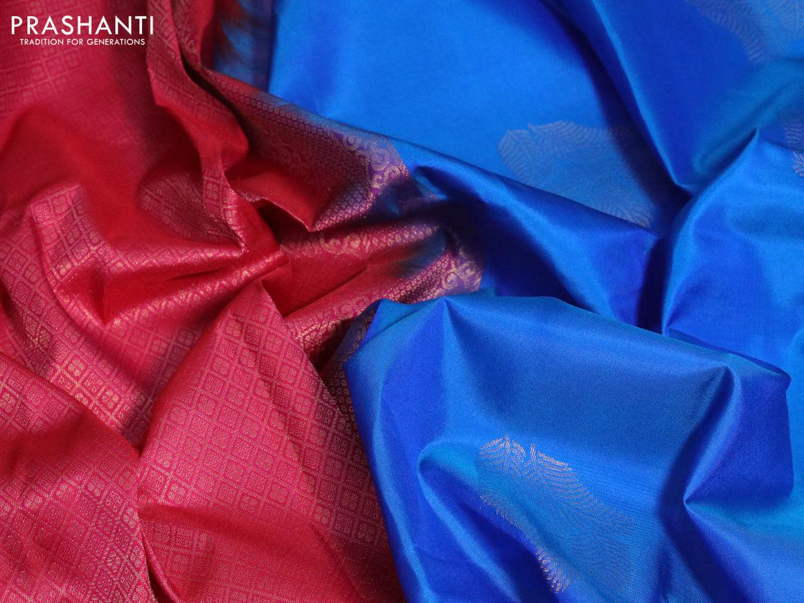 Pure kanjivaram silk saree blue and pink with zari woven buttas and simple border - {{ collection.title }} by Prashanti Sarees