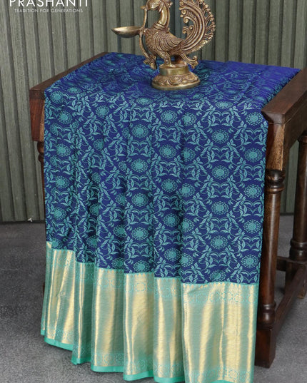 Pure kanjivaram silk saree blue and teal blue with allover self emboss and zari woven border Emboss weaves - {{ collection.title }} by Prashanti Sarees