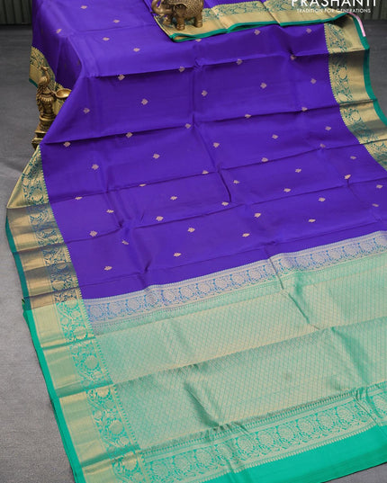 Pure kanjivaram silk saree blue and teal green with zari woven buttas and zari woven border - {{ collection.title }} by Prashanti Sarees