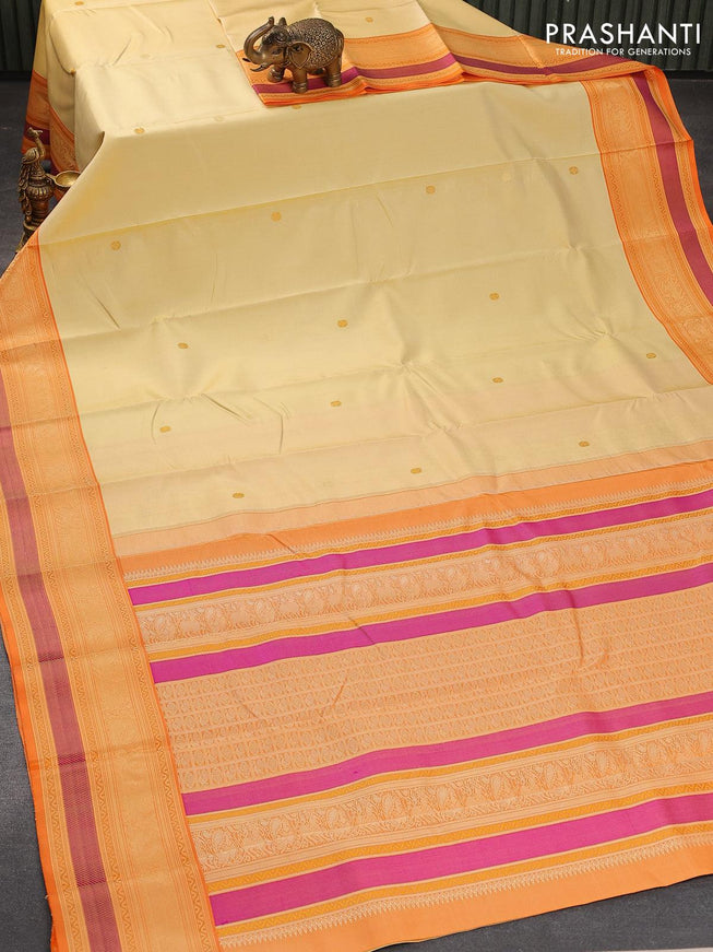 Pure kanjivaram silk saree cream and orange with thread woven buttas and thread woven border zero zari - {{ collection.title }} by Prashanti Sarees