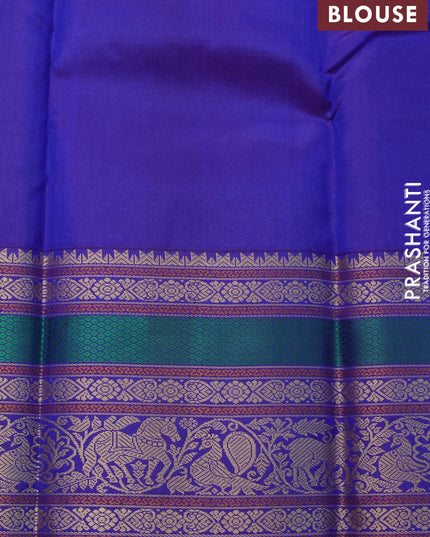 Pure kanjivaram silk saree cs blue and dark blue with thread woven buttas and long thread woven border zero zari - {{ collection.title }} by Prashanti Sarees