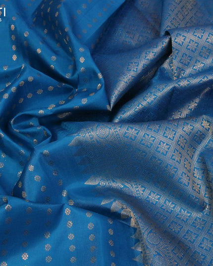 Pure kanjivaram silk saree cs blue with allover zari woven butta weaves and zari woven border - {{ collection.title }} by Prashanti Sarees