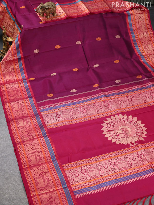 Pure kanjivaram silk saree dark magenta pink and pink with thread woven buttas and thread woven border - {{ collection.title }} by Prashanti Sarees