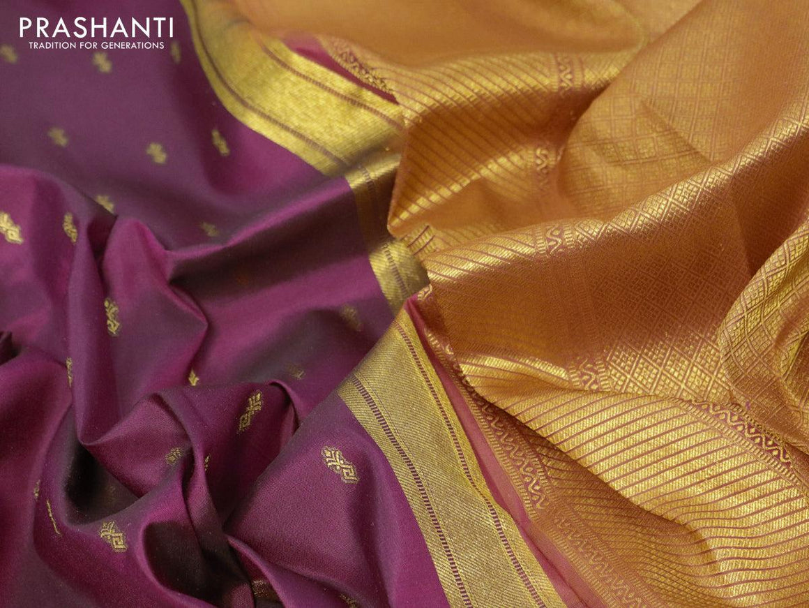 Pure kanjivaram silk saree dark magenta pink and pink with zari woven buttas and zari woven border - {{ collection.title }} by Prashanti Sarees