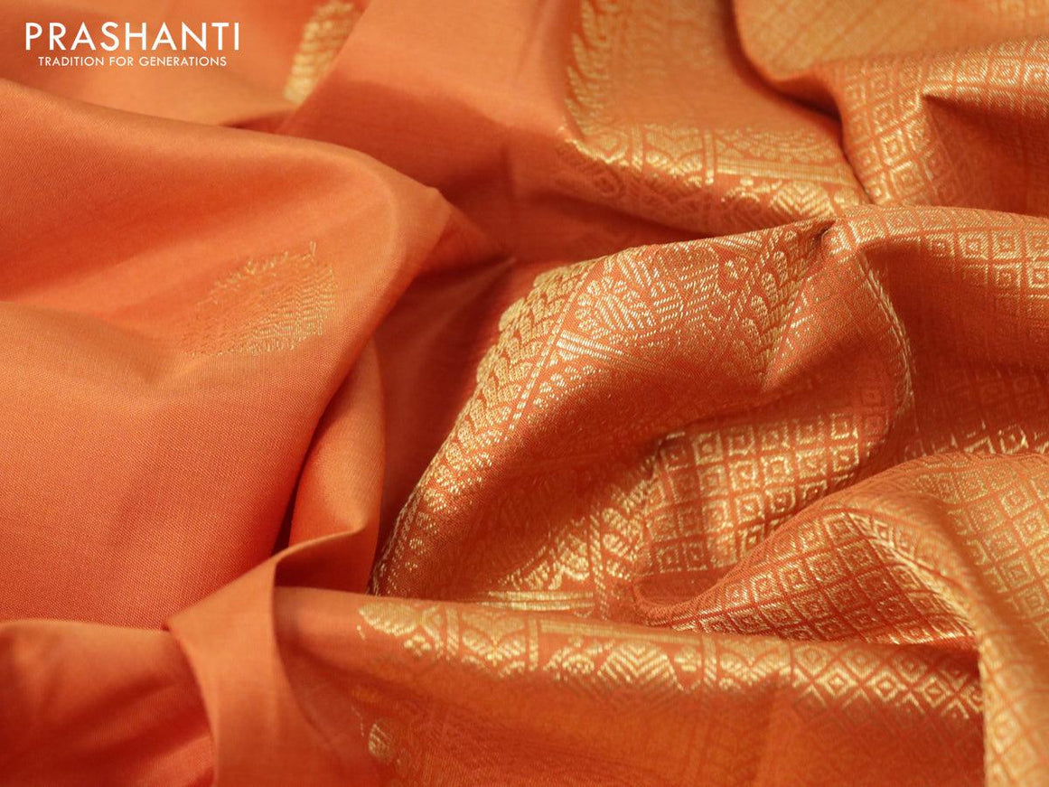 Pure kanjivaram silk saree dark mustard with zari woven buttas and zari woven border - {{ collection.title }} by Prashanti Sarees