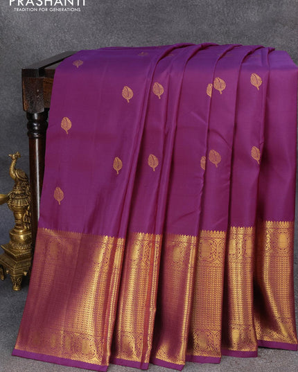 Pure kanjivaram silk saree deep purple and pastel pink with zari woven buttas and zari woven border - {{ collection.title }} by Prashanti Sarees