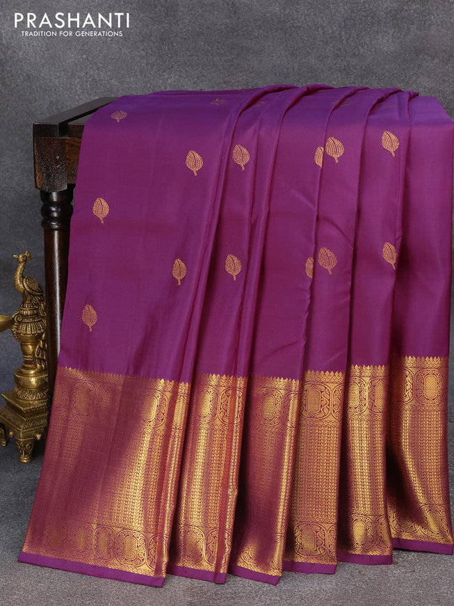 Pure kanjivaram silk saree deep purple and pastel pink with zari woven buttas and zari woven border - {{ collection.title }} by Prashanti Sarees