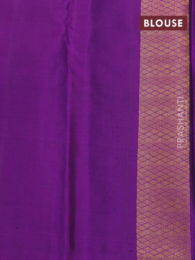 Pure kanjivaram silk saree deep purple with allover zari woven brocade weaves and rising temple border - {{ collection.title }} by Prashanti Sarees