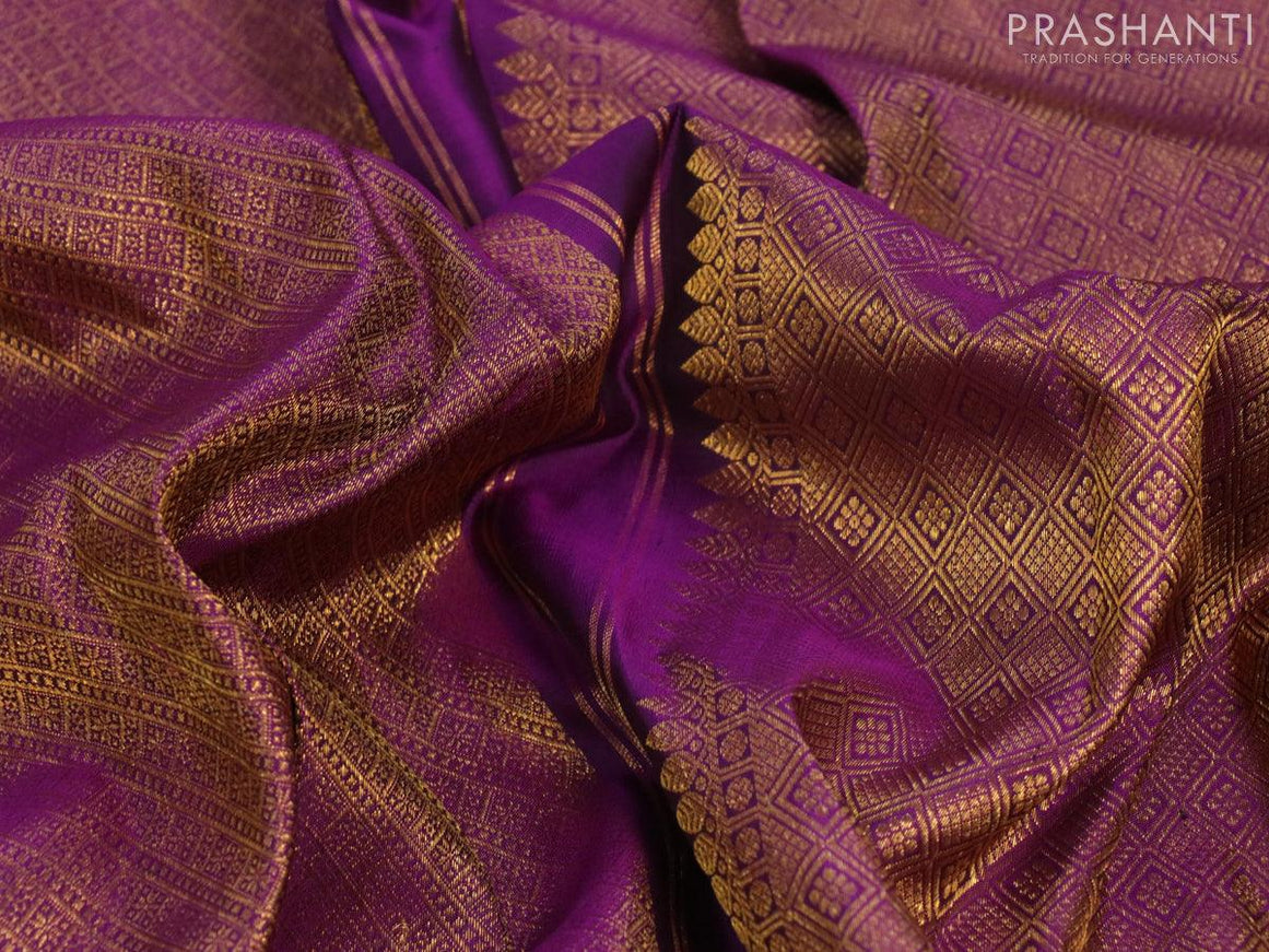 Pure kanjivaram silk saree deep purple with half & half style and long zari woven border - {{ collection.title }} by Prashanti Sarees